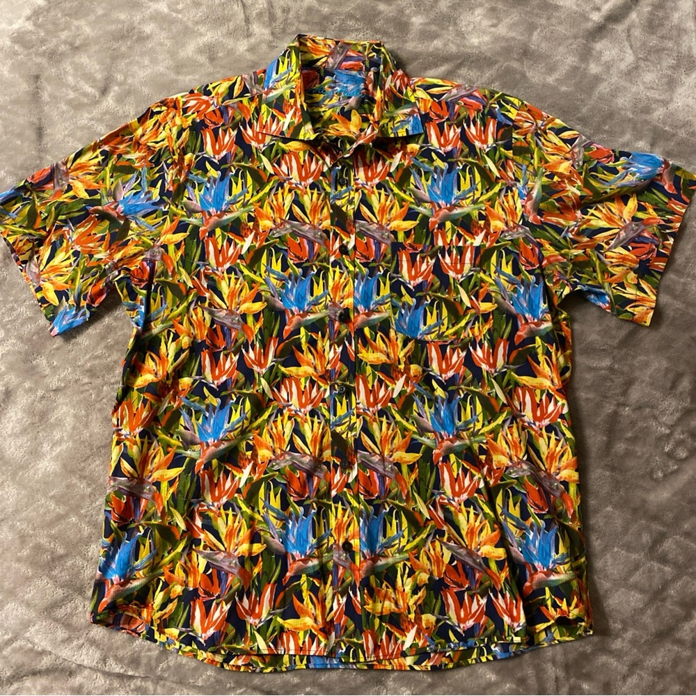 Alan Flusser Birds of Paradise Floral Men's Casual Button Down Shirt HIGH END